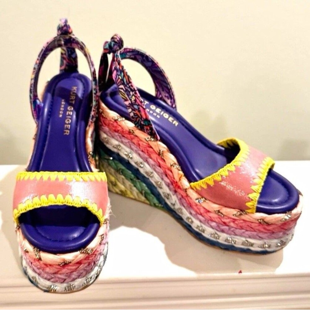 KURT GEIGER LONDON Chelsea Scarf Wedge Heel Multicolor . Size EU 36 / US 6